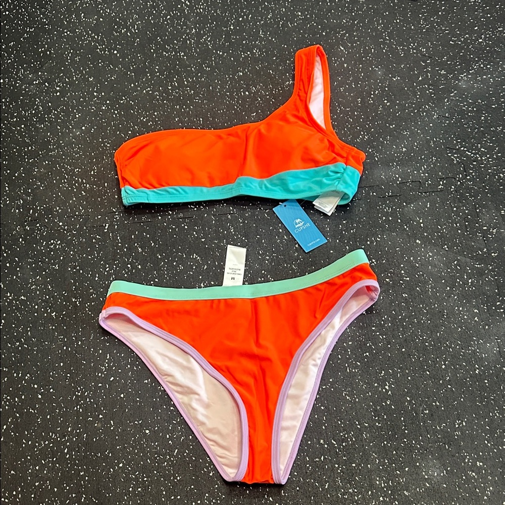 Cupshe Orange and Teal Bikini Set